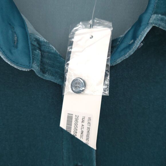 Soft Surroundings NWT velvet boyfriend button down tunic top Size L teal stretch - Picture 6 of 8